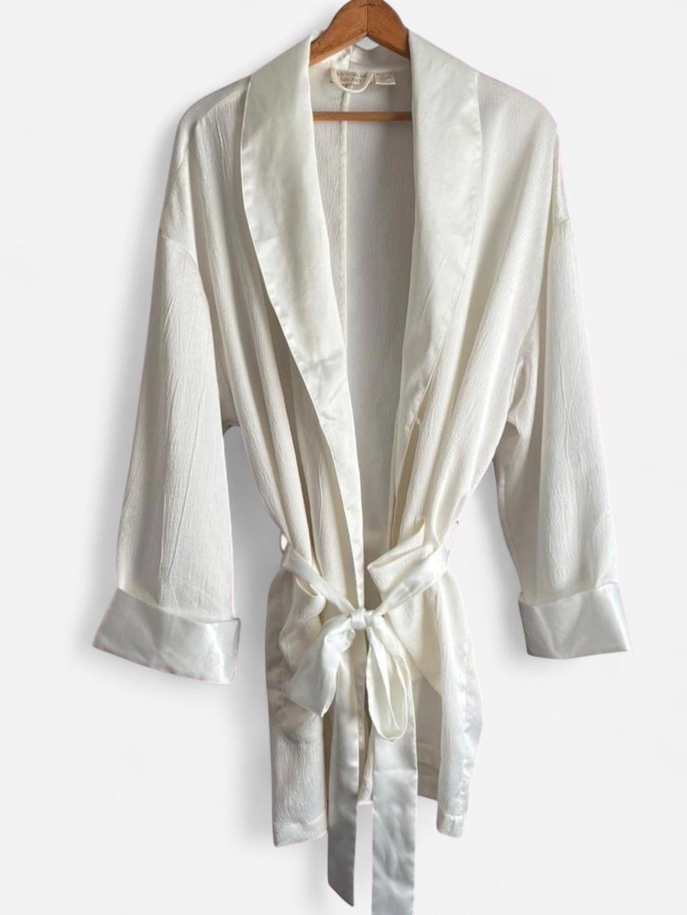 Victoria’s Secret Gold Label Satin Ivory Kimono Robe Vintage Bridal Honeymoon